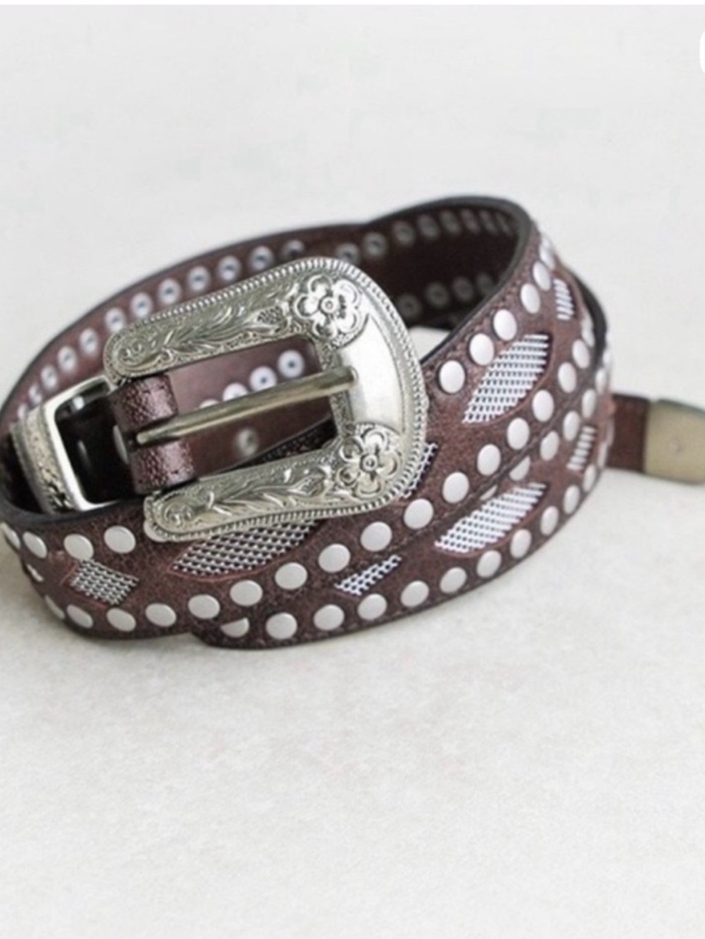 Spell and the gypsy collective Brown Studded Belt with Decorative Silver Buckle